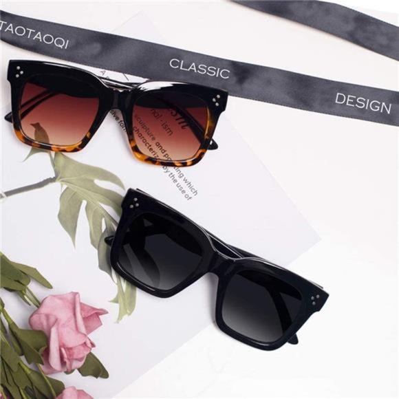 2pcs Vintage Women Oversized Sunglasses Designer Luxury Square UV400 Protection - Picture 5 of 7